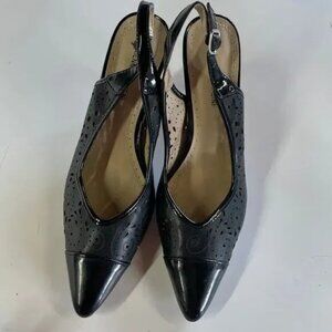 Heels Womens 8.5 Black Pietra Pointed Toe Laser Cut Slingback